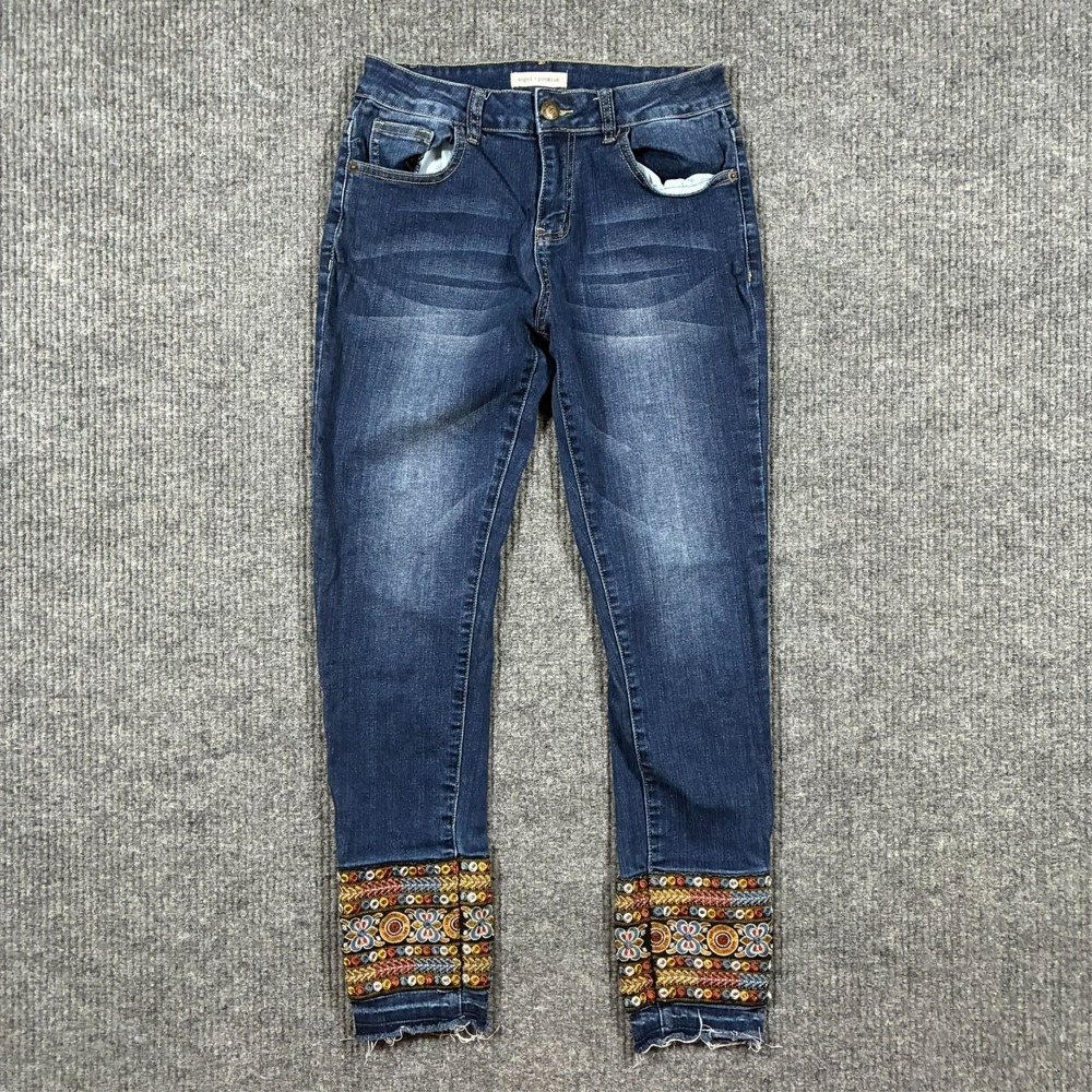 Angel + Premium Womens Skinny Jeans Size 6 Embroidered Boho Cuff Raw Hem